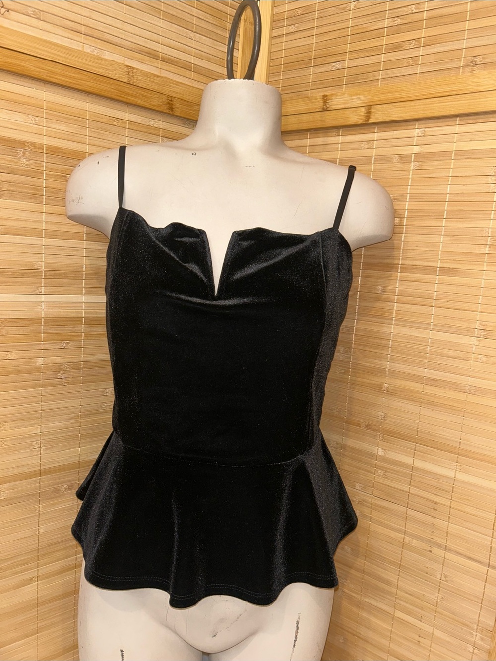 Express black velvet peplum blouse tank top sleeveless shirt goth whimsical M
